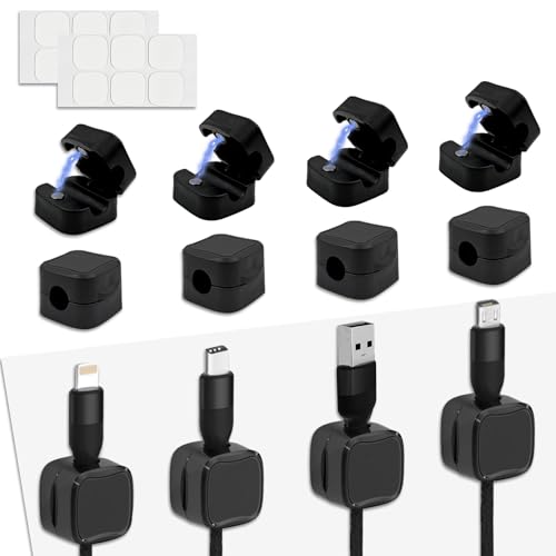 12Pcs Clips Câble Organisateur Câble Magnetique Organisateur de Câble avec Auto-adhésifs Magnetic Cable Clips pour Câble Chargement USB Câbles D'alimentation pour Table de Nuit Voiture Bureau Maison