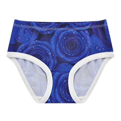 Deep Blue Rose Water Droplets Cute Panties Girl Toddler Underwear Floral Cotton Fancy Briefs Underpants 2t