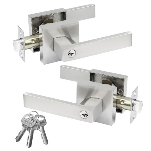 JO.KO Entry Door Lock Set, Different Key Square Door Lever for Bedroom