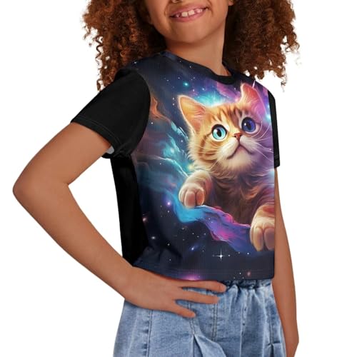 Image of Girl Crop Top Shirts for Summer Cute T Shirts Short Sleeve Tees for Kids 5-16