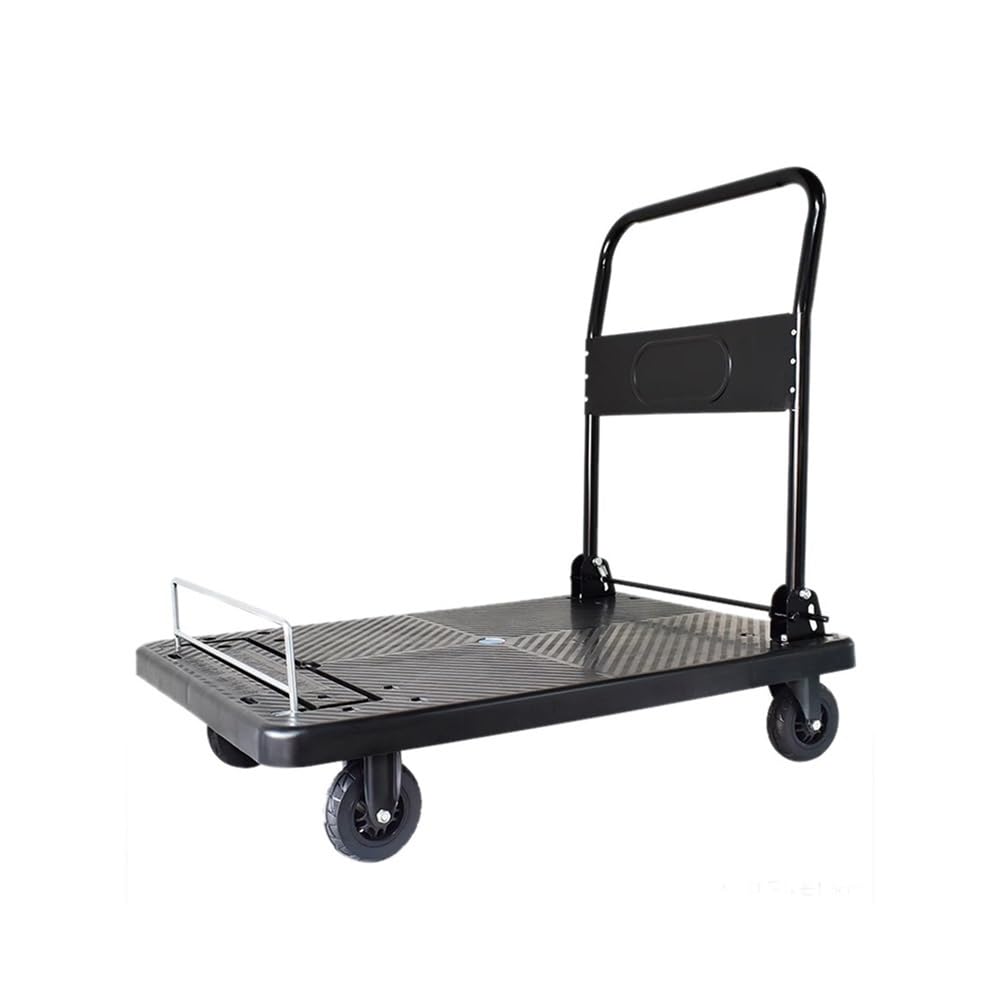 Handcart Folding Guardrail Ultra-quiet Trolley Flatbed Trolley Household Trolley for Pulling Goods and Express Delivery
