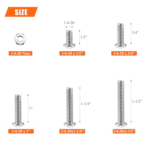 Image of HELIFOUNER 60 Pieces 1 /4-20 x 1 /2 inch 3 /4 inch 1 inch 1-1 /4 inch 1-1 /2 inch, Button Head Socket Cap Screws Bolts Nuts Kit, Coarse Thread, Fully Machine Threaded, 304 Stainless Steel