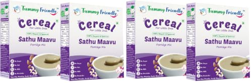 Image of TummyFriendly Foods Certified Organic Sprouted Sathu Maavu Porridge Mix. Made of Sprouted Ragi, Whole Grains, Pulses & Nuts. Organic Baby Food For 8+ Months Baby. Shelf-life 9 month-200g, 4 Packs