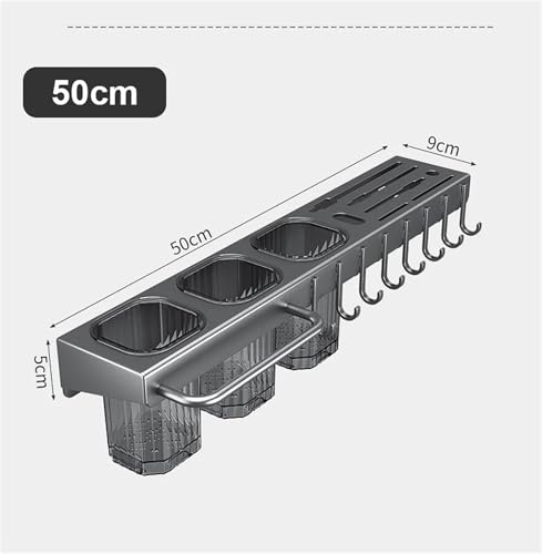 Organizador de cocina para colgar en pared para cuchillos y cubiertos con ganchos para utensilios y toallas, ahorro de espacio, resistente y fácil de instalar (gris) miniatura 7
