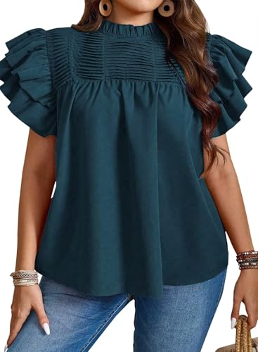 Falechay Turquoise Tops for Women Blouses Short Sleeve Chiffon Shirts
