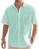 J.VER Herren Leinenhemd Kurzarm Sommerhemd Freizeithemd Kurzarmhemd Men´s Shirt Herren Klassisches Sommer Leinenhemd mit Brusttasche,Mint,M