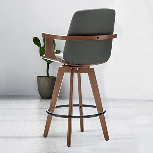 Wupoto Bar Stools Set Of 1, Upholstered Faux Leather Counter Height Bar Stools, Swivel Barstools With Wooden Arms And Legs, 25.6-Inch Seat Height (Green, Pack Of 1) #TOP2