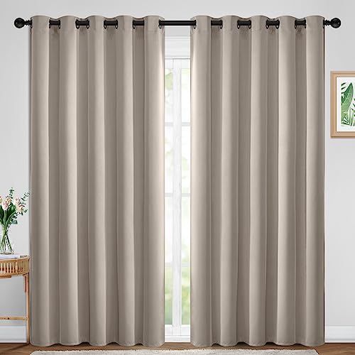 Yakamok Blackout Curtains Room Darkening Thermal Insulated Window Panels,Solid Grommet Top Drapes for Bedroom/Living Room(70Wx84L, Natural, 2 Panels)