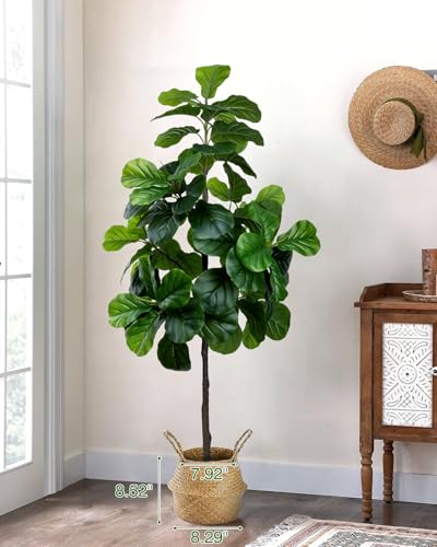 Artificial Fiddle Leaf Fig Tree 6FT - Large Fake Tree with White Planter&Basket, Tall Faux Ficus Lyrata Tree Floor Plants for Indoor Home Decor Office Living Room Housewarming Gift, 1Pack - Image 3