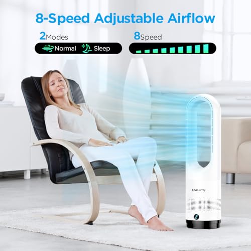 Bladeless-Tower-Fan-for-Bedroom-22Inch-Oscillating-Cooling-Fans-with-Remote-Quiet-Bladeless-Fan-90-Swing-8-Speeds-9H-Timer-LED-Display-for-Home-Office-White-22inch-Cool