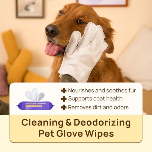 image for HICC PET Cleaning Deodorizing Glove Wipes for Dogs & Cats, Vet Recomme