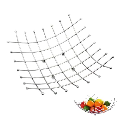 Creative Fruit Basket, 11.0x11.0x2.0inch Stainless Steel Fruit Bowl Holder Vegetable Rack Storage Stand for Kitchen Storage Decor