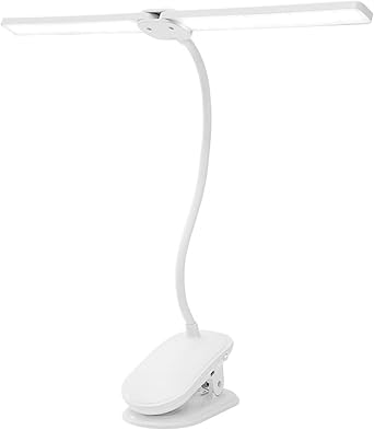 Small Black Table lamp Led Clamp Double Head Desk Lamp Flexible Gooseneck Touch Dimming Table Lamp USB Charging Clip On Lamp for Office and Computer