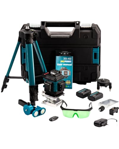 A.M.C. Livella Laser Autolivellante 16 Linee, 4 X 360° Laser Autolivellante Verde, 2x Batterie Ricaricabili, Autolivellante, Supporto rotante, Telecomando, Base Magnetica, Staffa a parete, Treppiede