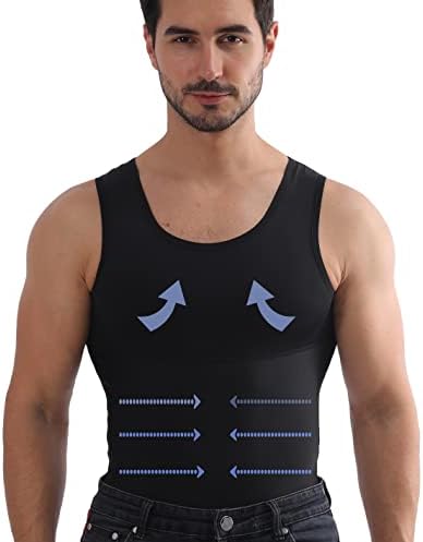 Henicepte Men Slimming Tummy Control Chest Compression Hide Gynecomastia Undershirt Shapewear Black