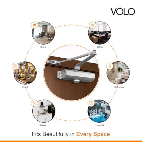 Image of Volo Automatic Hydraulic Double Speed Aluminium Door Closer Premium Heavy Duty for Residential / Commercial Purpose with Fitting Set (Silver). Weight Capacity: 30kg- 70kg