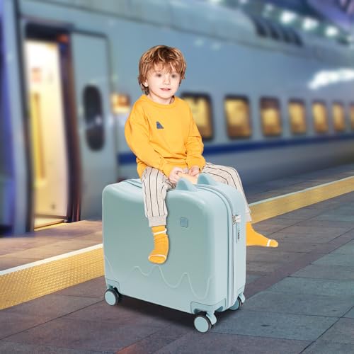 18 Inch Kids Luggage, Portable Kids Ride-on Luggage with Spinner Wheels Suitcase, Kids Ride-on Suitcase with Password Lock, Concave Curve Comfortable for Your Child, Ages for 4-10 Years Old2