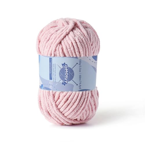 Image of Chunky Chenille Yarn for Crocheting, Baby Yarn for Crocheting Soft Blankets, Bulky Yarns for Crochet Amigurumi, 100g (74.3yds) Fluffy Velvet Yarns for Hand Knitting (Pink)