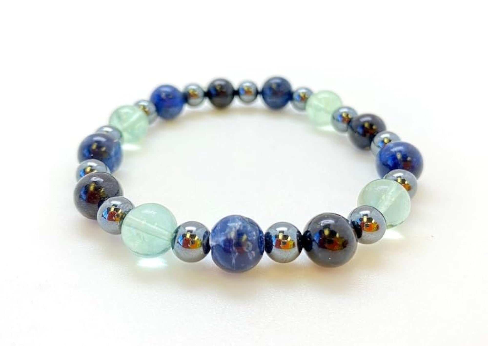 Natural Shungite, Sodalite, Hematite & Fluorite Stretchable Bracelet