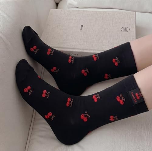 Image of Women's Cute Crew Socks, Casual Athletic Cotton Bowknot Cherry Calf Novelty Socks for Women