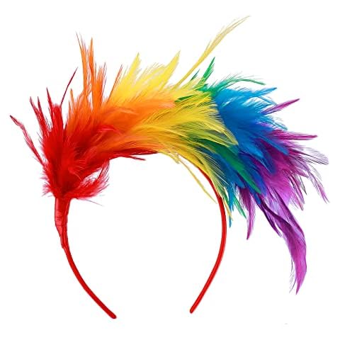 Lusofie Fascinator Kopfschmuck Feder Haarschmuck 1920er Federstirnband Rainbow Charming Lady Parrot Kostüm Federkopfbedeckung für Tea Party Accessoires Hochzeit Mädchen Haarschmuck Haarreifen Damen Cover
