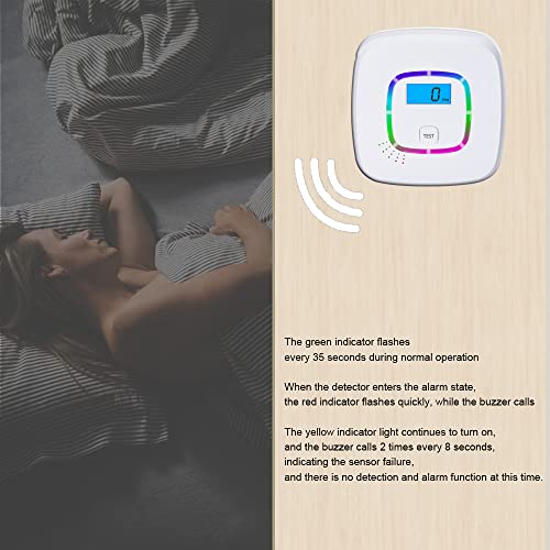 OBEST Koolmonoxide-waarschuwingsmelder, met digitaal display en wisselbatterijvoeding, CO-melder met testknop en led… - Afbeelding 4