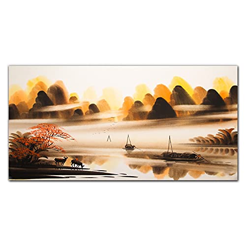 Tableau en verre 100x50cm décoration murale photo bateaux chinois