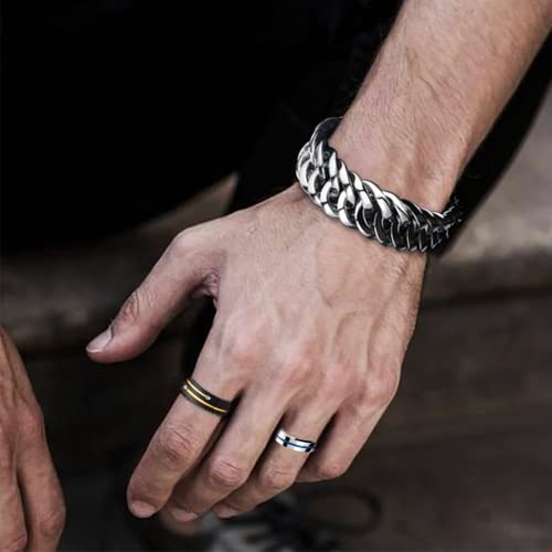 Inscool 2pcs Stainless Steel Rings for Men, Gold, Sliver, Blue, Black Rings for both Men and Women, Cool and Simple design, Perfect for Engagement and Wedding Band Ring Pack - Thumbnail 2