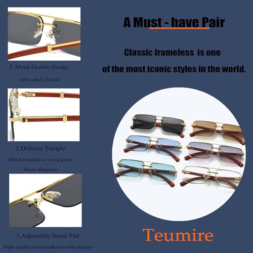 Fashion Rimless Rectangle Sunglasses Mens Womens Frameless Square Sun Glasses UV 4004