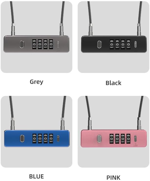 Miniatura 5 de Candado de cable con cerradura de combinación, contenedores de almacenamiento y equipo para exteriores, cerraduras de bicicleta para casco, scooter,