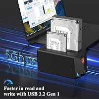 FIDECO Festplatten Dockingstation, USB 3.2 Gen1 Festplatten Docking Station für 2,5 & 3,5 Zoll SATA HDD SSD, Festplatten Klonstation mit Typ-C-Anschluss, Unterstützt Offline Klonfunktion und UASP – Ansicht 2