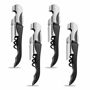 4PCS Wine Key Corkscrew – Stainless Steel Wine Opener with Foil Cutter, Double Hinged Cork Screw Bottle opener, Professional Bar Accessories for Servers, Bartenders