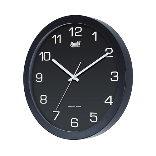Image of Ajanta Home Decor Clock 12.5 Inch (320mm) Black | Stylish Silent Sweep Wall Clock | Luxury Modern Design | Model 1057