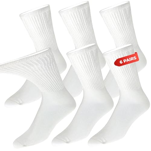 Men's Diabetic Socks - 6 Pack - White - By Zeke White 6 Pack 10-13