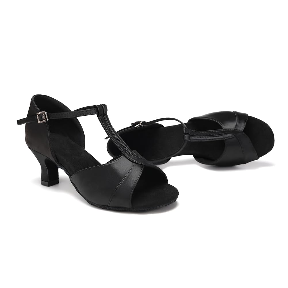 HIPPOSEUS Zapatos de Baile Latino Mujer con Correa en T Puntera Abierta Zapatos de Baile de Salón Salsa y Bachata