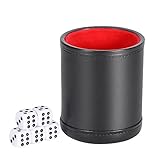 SMONET Traditional Professional PU Leather Dice Cup Set with 5 Poker Dices and Cotton Canvas Storage Bag (Black, Pack of 1)