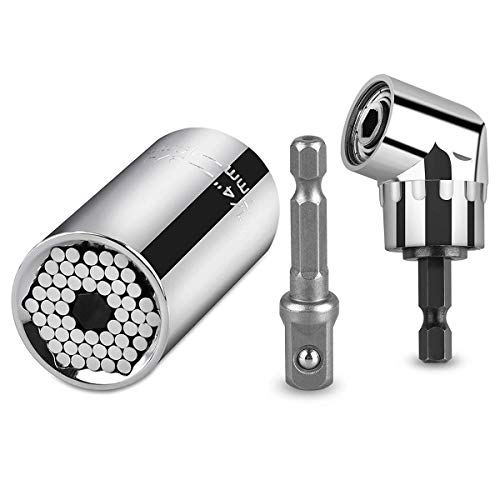 105 Degree Right Angle Drill+Universal Socket,Professional Multi-Function Ratchet Wrench Power Drill Adapter 7mm-19mm Universal Sockets Repair Tools Gifts for Men Him Husband Dad