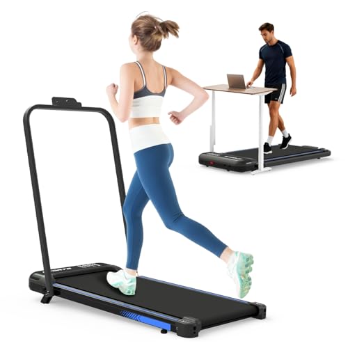 3 in 1 Under Desk Treadmill with Incline, Compact Electric Foldable Walking Pad Treadmill, 2.5HP Mini Workout Equipment with Handle Bar for Small Spaces Walking and Jogging (Black)