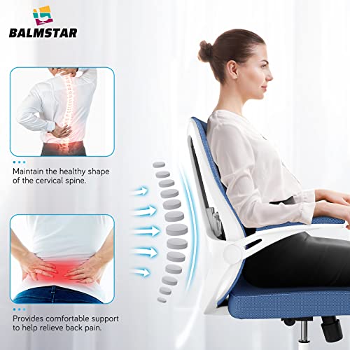 Balmstar Office Chair, Ergonomic Desk Chair Home Office Desk Chairs, Breathable Mid-Back Comfortable Mesh Computer Chair With Pu Silent Wheels, Flip-Up Armrests, Tilt Function, Lumbar Support (Blue) #TOP1