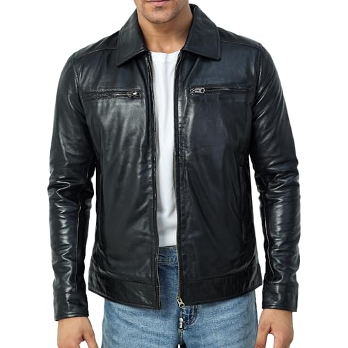 Leather Jacket Men Polo Collar |100% Lambskin Leather Motorcycle Jacket | Men's Biker Jacket Classic Everyday | Icon
