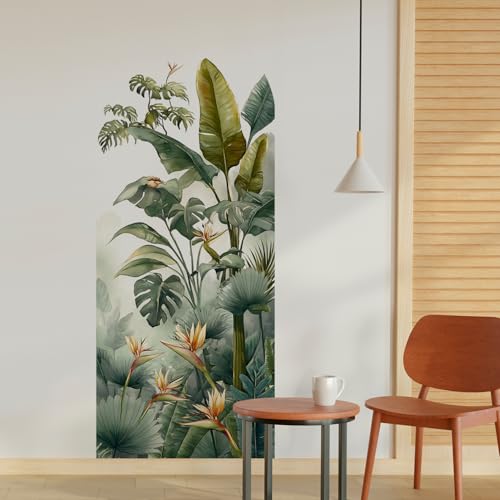 Image of PAPER PLANE DESIGN Tropical Arch Wall Mural - Peel & Stick Banana Leaf & Bird of Paradise Wallpaper - Waterproof Self Adhesive Canvas Texture for Bedroom, Living Room & Entryway, 6ft x 2.5ft (E)