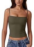 QINSEN Women Basic Spaghetti Straps Cami Shirt Summer Y2K Going Out Double Lined Sexy Tank Top Army Green S