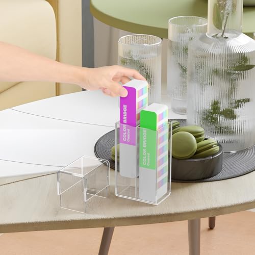 Image of Homakover Acrylic Pantone Color Guide Organizer Box, Modern Clear Storage Caddy with Dust & Waterproof Lid, 10.28 inchL x 4.53 inchW x 3.15 inchH