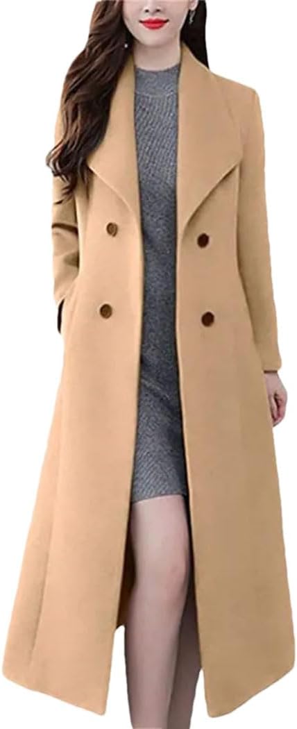 Women's Long Trench Coat Winter Thick Warm Temperament Outerwear Double Breasted Lapel Slim Windbreaker Jacket