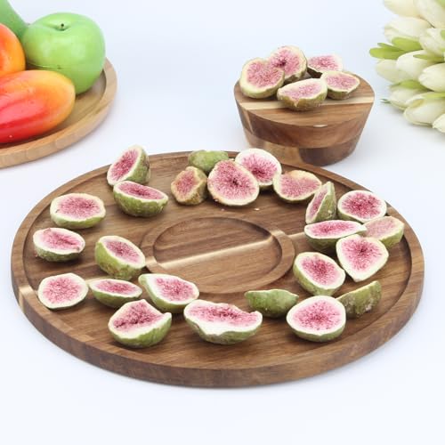 KVMORZE 12\'\' Round Wooden Cake Stand, Multi Function Cake Holder Serving Platter for Kitchen, Use as Cake Holder, Salad Bowl, Punch Bowl, Desert Platter, Veggie Stand
