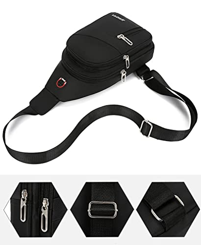 Small Sling Bag for Men Crossbody One Strap Casual Daypack Bag with Earphone Hole for Travel Outdoor Sports (Black)4