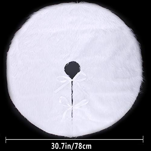 Blovec 30Inch Fur Christmas Tree Skirt White Plush Faux Fur Xmastree Skirt Ornaments Snowman Santa Reindeer Decoration For Home New Year Party #TOP5