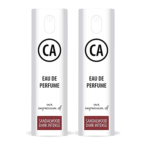CA Perfume Sandalwood Dark Intense For Men & Women Fragrance Refillable Atomizer Sample Travel Size Concentrated Hypoallergenic Long Lasting Eau de Parfum Spray 0.33 Fl Oz/10ml-X2