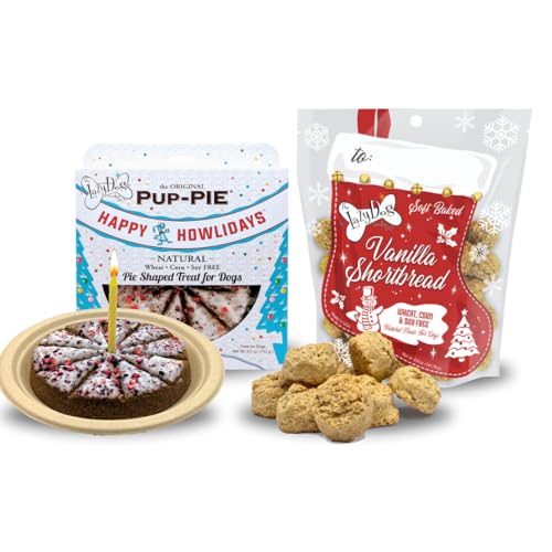 The Lazy Dog Cookie Co. Original Pup-Pie, Happy Howlidays Celebration Pie with Vanila Shortbread Flavored Treats, Merry Christmas Dog Gift, Holiday Party Snacks for Dogs, Made in USA, 6 in, 5 oz (Van)