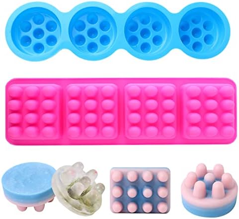 Famimkr Silicone Massage Bar Soap Molds Silicon Molds for Soaps Making, Handmade Soap Molds 2pcs (Rectangle and Circle)